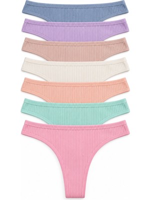 Nicoletta Kadın Külot Tanga String 7 Li Paket Likralı Pamuklu Kaşkorse Fitilli