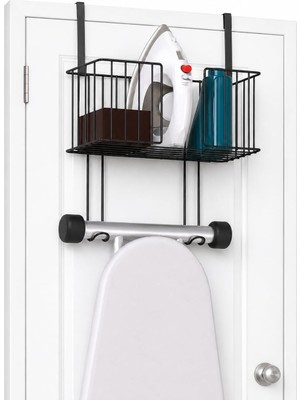 Alper Banyo Kapı Arkası Ütü Masası Askılığı Siyah, Sepetli Kapı Arkası Düzenleyici, Delm