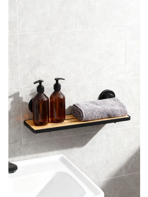 Viracasa Yapışkanlı Bambu Banyo Rafı Düz Raf 25X10 cm Delme Gerektirmeyen Duş Içi Düzenleyici