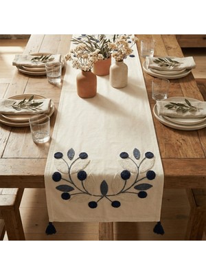 Destiva Home Buldan Işi Çiçek Desen Nakışlı Sarı Püsküllü Pamuk Runner (40X130 Cm)