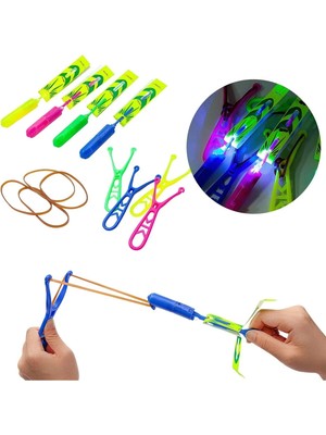 St. Morritz LED Işıklı Eğlenceli Lastikli Uçan Sapan Fırıldak - Parlayan Fırlatmalı Işıklı LED Sapan - 5 Adet