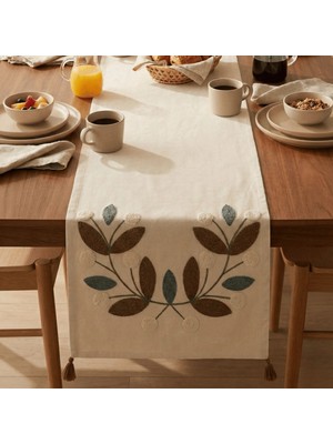 Destiva Home Buldan Işi Çiçek Desen Nakışlı Sarı Püsküllü Pamuk Runner (40X130 Cm)