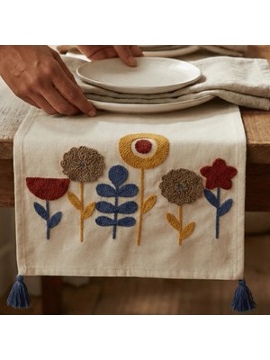 Destiva Home Buldan Işi Çiçek Desen Nakışlı Püsküllü Pamuk Runner (40X130 Cm)