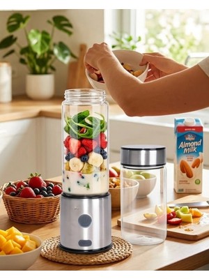 Genel Tedarik Taşınabilir Cam Blender 450 ml 350 ml Çift Hazneli Smoothie Blender