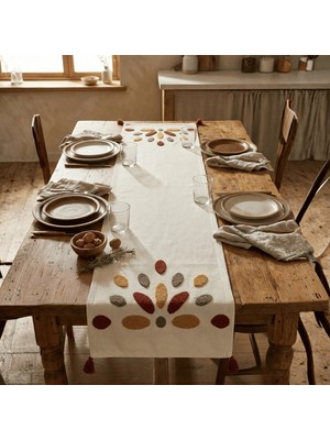 Destiva Home Damla Punch Nakışlı Desenli Krem Masa Runnerı (40X130 Cm)