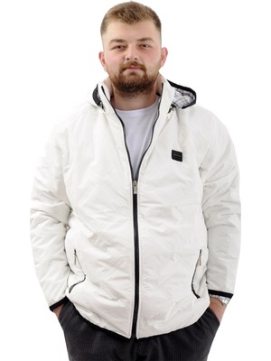 ModeXL Ekru Kapitone Mont Kapüşonlu Büyük Beden Erkek 3XL Model U24606 Kalın Yapı
