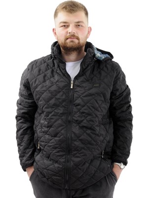 ModeXL Kapüşonlu Büyük Beden Erkek Kalın Şişme Mont Kömür Siyah U24605 Sıcak Tutma Özelliği