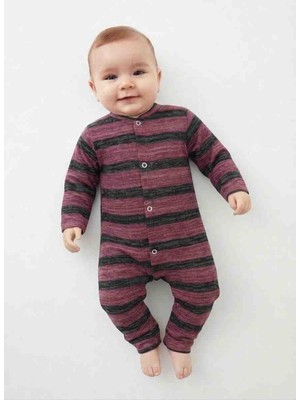 Güler Butik Unisex Bebek Kendinden Desenli Soft Dokulu Uzun Kollu Çıtçıtlı Tulum