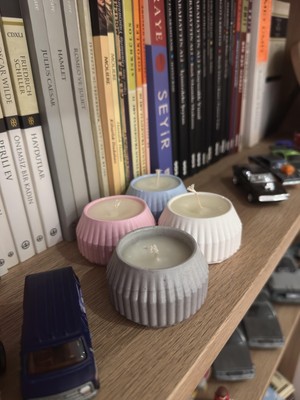 Kocatoros Studio Dekoratif Mini Beton Mum 2’li Set | El Yapımı | Tırtıklı Desen | Gri & Gri