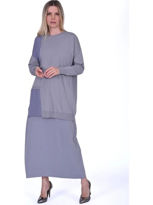 Invee Pencere Triko Tunik Gri 6986