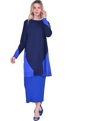 Invee Gometrik Triko Tunik Lacivert 6972