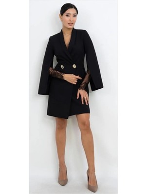 Dorne Moda Blazer Tarzı Dantel Detaylı Mini Elbise