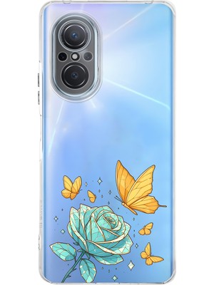 LOTUS GOLD Huawei Nova 9 Se Uyumlu Gül ve Kelebek Desenli Şeffaf Telefon Kılıfı