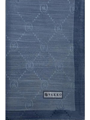Vakko Pamuk Ipek Monogram Şal 42140-KOYU Mavi