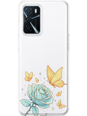 LOTUS GOLD Oppo A16/A55 Uyumlu Gül ve Kelebek Desenli Şeffaf Telefon Kılıfı
