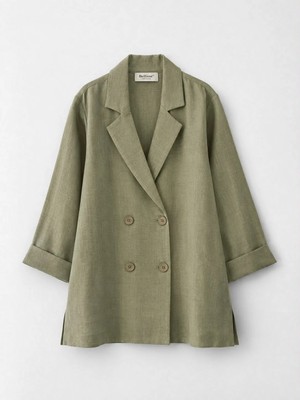 Juuuj Açık Haki Kruvaze Yaka Uzun Kollu Oversize Kesim Düğme Detaylı Geniş Form Blazer Ceket