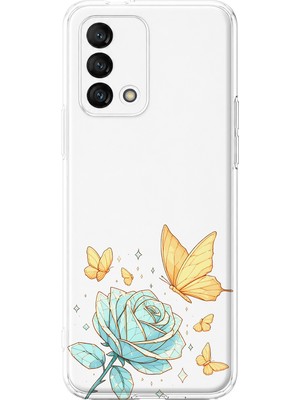 LOTUS GOLD Oppo A74 Uyumlu Gül ve Kelebek Desenli Şeffaf Telefon Kılıfı