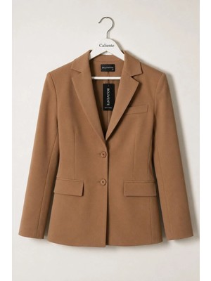 Juuuj Toprak Rengi Dokuma Kumaş Uzun Kollu Oversize Geniş Kesim Iki Düğmeli Kapaklı Cepli Blazer Ceket