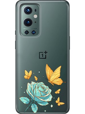 LOTUS GOLD Oneplus 9 Pro Uyumlu Gül ve Kelebek Desenli Şeffaf Telefon Kılıfı