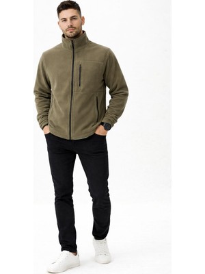 Bizim Terzi Haki Polar 3 Cepli Tam Fermuarlı Slim Fit Anti Pilling Tüylenme Yapmaz. Hava Geçirmez