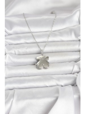 Uravas Store 316L Çelik Zincir Gümüş Renk Ayıcık Model Açılabilir Kadın Kolye 5886