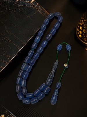 Onurlu Tesbihane Mehmet Arıcı Imzalı El Boy Kapsül Puslu Lacivert Katalin Tesbih (7X10 Mm)