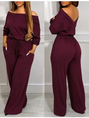 Trend Cojans Kadın Modanna Yaka Sırttan V Yakalı Beli Lastikli Viskon 2 Iplik Tulum