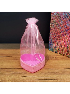 Pileli Store Pembe Kalpli Tül Kese