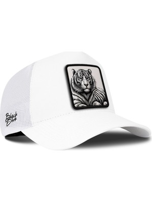 BlackBörk Beyaz Trucker Şapka Bengal Kaplan Logolu Renkli Tasarım Dayanıklı Malzeme