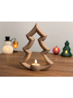 Uravas Store 3D Baskı Yılbaşı Ağacı Tealight Mumluk 18 cm Dekoratif Çam Ağacı Şamdan Yeni Yıl Masa Süsü