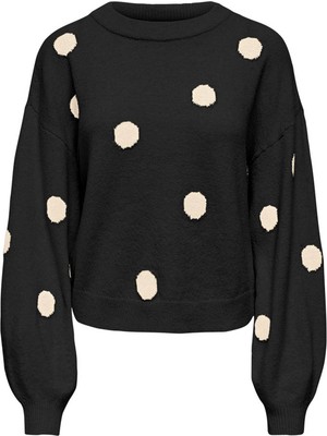Only Onlrıca Ls Detaıl O-Neck Siyah - Beyaz Kadın Kazak 15375856