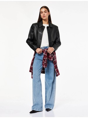 Koton Taş Detaylı Wide Leg Indigo Kadın Jean Pantolon 7WAL40025MD