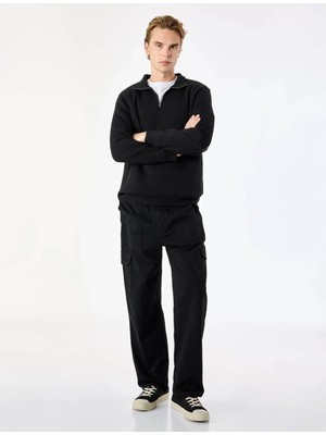 Koton Yarım Fermuarlı Siyah Erkek Sweatshirt 7WAM70003MK