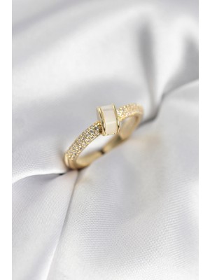 Pileli Store Zirkon Taşlı Sedefli Gold Renk Kadın Yüzük TJ-BYK3942