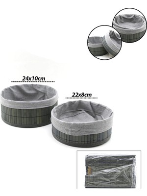 Uravas Store Gri 2 Boy Yuvarlak Bambu Kenar Organizer Sepet Ahşap Altlık - Bezli ÇAP=22X24CM (5047)