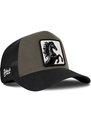 BlackBörk At Logolu Siyah-Haki Trucker Şapka