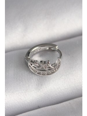 Uravas Store 316L Çelik Gümüş Renk Zirkon Taşlı Ay Yıldız Model Tragus Piercing