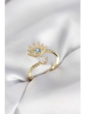 Pileli Store Gold Renk Göz Model Zirkon Taşlı Kadın Yüzük TJ-BYK4074