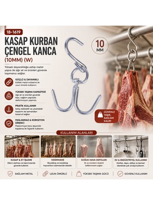 Uravas Store 10 Adet 10MM W Kasap Kurban Çengel Kanca