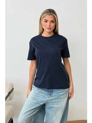 Giysa Kadın Bisiklet Yaka Basic T-Shirt Lacivert - 26Y 26118