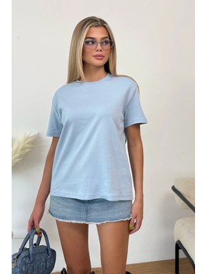 Giysa Kadın Bisiklet Yaka Basic T-Shirt Mavi - 26Y 26118