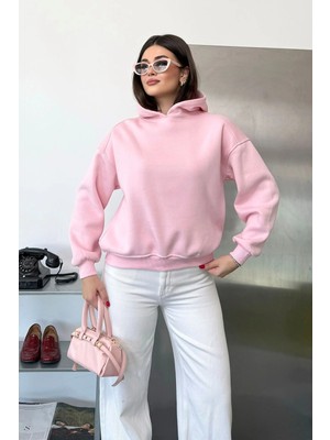 Giysa Kadın Kapüşonlu Basic Sweatshirt Pembe - 27K 2672