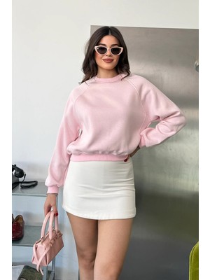 Giysa Kadın Bisiklet Yaka Reglan Kol Basic Sweatshirt Pembe - 27K 2711
