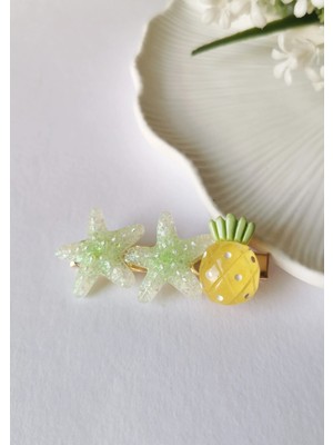 Halley Concept Simli Denizyıldızı & Ananas Desenli Pensli Toka – 6x2 cm