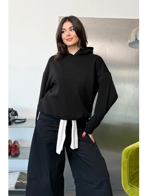Giysa Kadın Kapüşonlu Basic Sweatshirt Siyah - 27K 2672