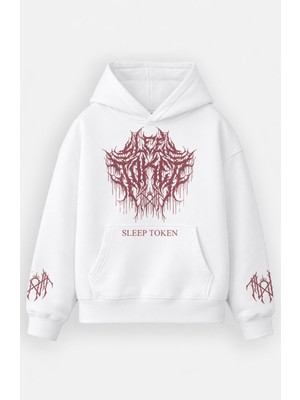 Fuddy Moda Unisex Oversize Rock Band Sleep Street Style Kol Baskılı Kapüşonlu Sweatshirt