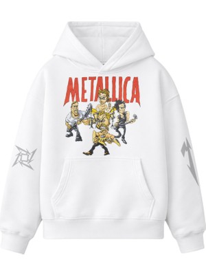 Fuddy Moda Unisex Oversize Rock Band Metallica Kol Baskılı Kapüşonlu Sweatshirt