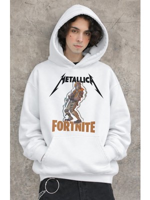 Fuddy Moda Unisex Metallica Baskılı Kapüşonlu Sweatshirt, Oversize Rock Band Temalı Hoodie