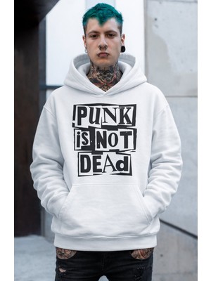 Fuddy Moda Unisex Oversize Punk Is Not Dead Baskılı Kapüşonlu Sweatshirt