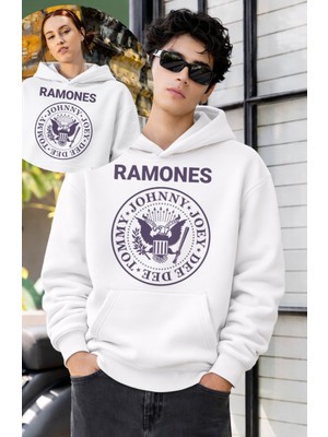 Fuddy Moda Unisex Ramones Members Baskılı Kapüşonlu Sweatshirt, Oversize Rock Band Temalı Hoodie